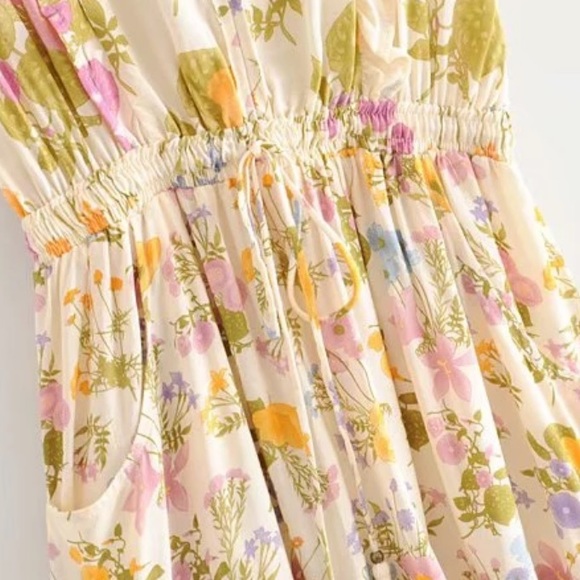 Boho 70s Large Floral Gypsy Print Dress Ruffle - Picture 9 of 14